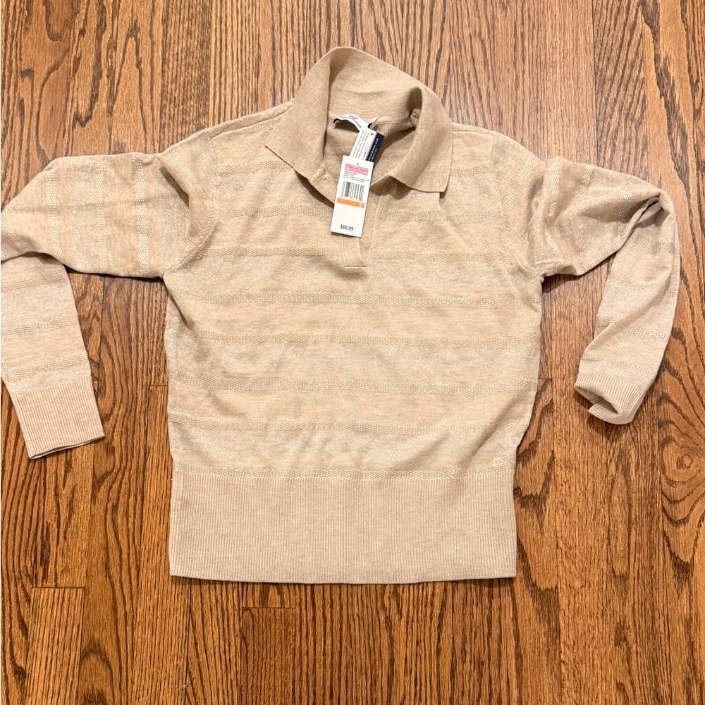 Vineyard Vines Sweater -  shine striped polo sweater in cappuccino heather